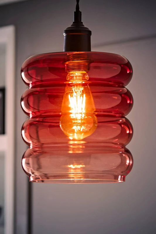 Image of ValueLights Giselle Ombre Berry Glass Easy Fit Ceiling Light Lamp Shade with Bulb in Dark Pink Dark Pink Unisex