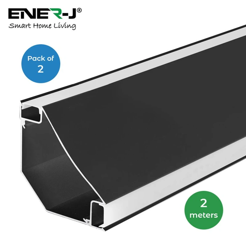Image of ENER-J Pack of 2 Gypsum LED Cove Light 45 Degree Corner Aluminum Profile Blac in Black Unisex