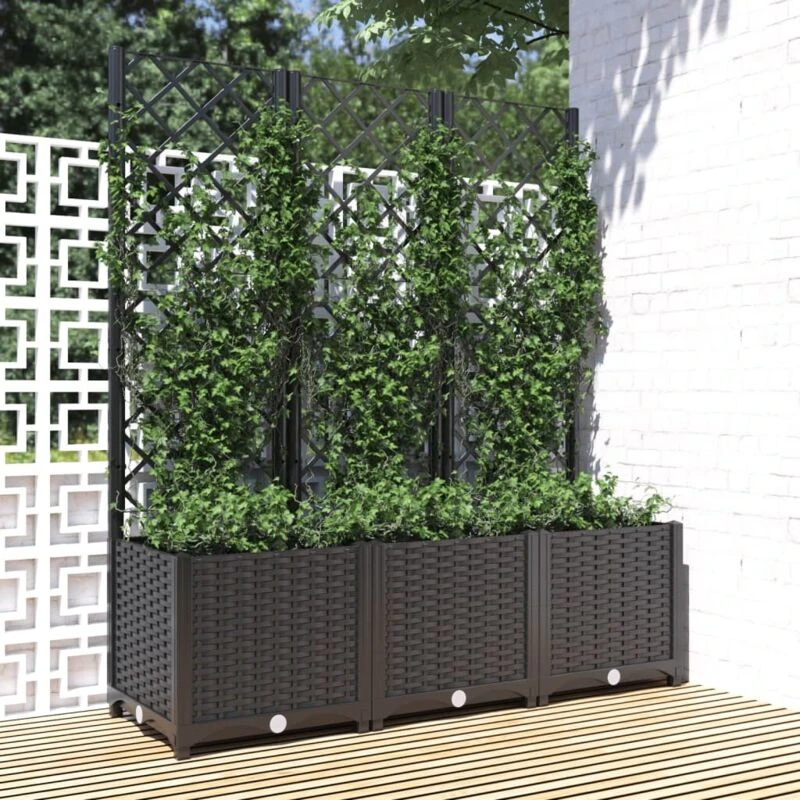 Image of vidaXL Garden Planter w/ Trellis Black 120x40x136cm PP, Black 318273