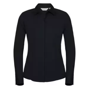 Image of Russell Collection Ladies/Womens Long Sleeve Poly-Cotton Easy Care Fitted Poplin Shirt (3XL) (French Navy)
