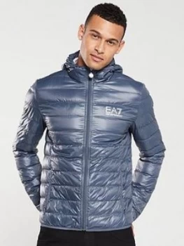 Image of Emporio Armani EA7 Core ID Logo Padded Hooded Jacket Cobalt Grey Size 2XL Men