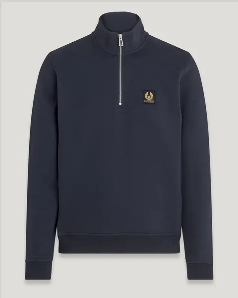 image of Belstaff Badge Logo Quarter-zip Sweatshirt In Dark Navy - Size M