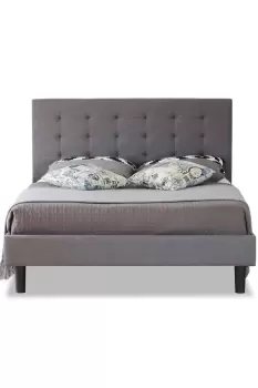 Image of Fabric Bed with High Headboard, Slatted Wooden Sprung Bed Base
