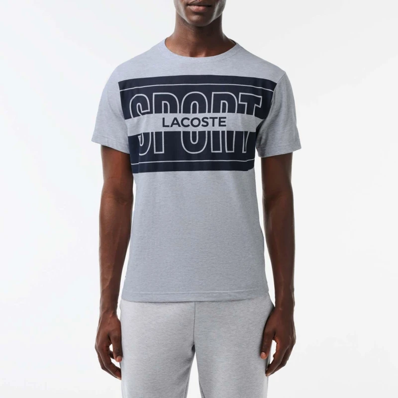 Image of Lacoste Cotton Print Sport T-Shirt - Grey Grey XS