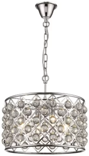 image of Spring 4 Light Small Ceiling Pendant Chrome, Clear with Crystals, E14