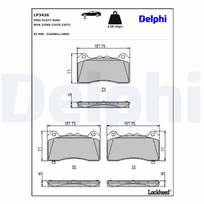 Image of DELPHI Brake pad set DELPHI LP3436