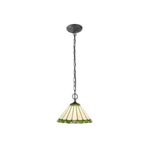 Image of 2 Light Downlighter Ceiling Pendant E27 With 30cm Tiffany Shade, Green, Crystal, Aged Antique Brass
