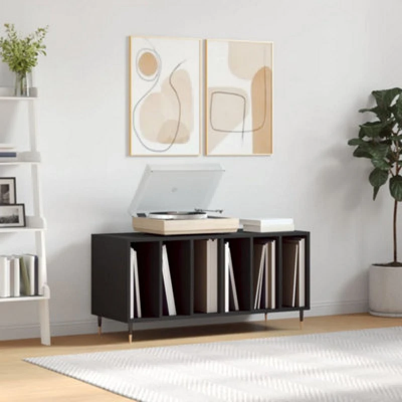 Image of Vidaxl Record Cabinet Black 100X38X48cm Engineered Wood