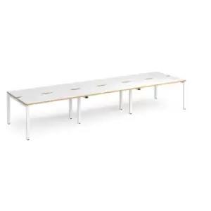 image of Bench Desk 6 Person Rectangular Desks 4200mm White/Oak Tops With White Frames 1200mm Depth Adapt