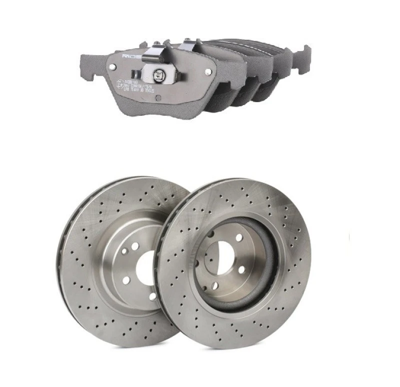 Image of RIDEX 3405B3270 Brake disc and pads set Front Axle, Brake Disc Type: perforated/vented, prepared for wear warning indicator Brake Set,disc brakes (34