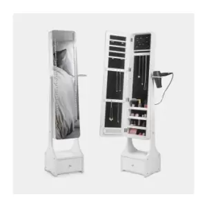 image of BTFY Standing Full Length Mirror with Storage, White Full Body Mirror with Jewellery Organiser, LED Lights and Tilt & Lock Mechanism, Makeup Storage