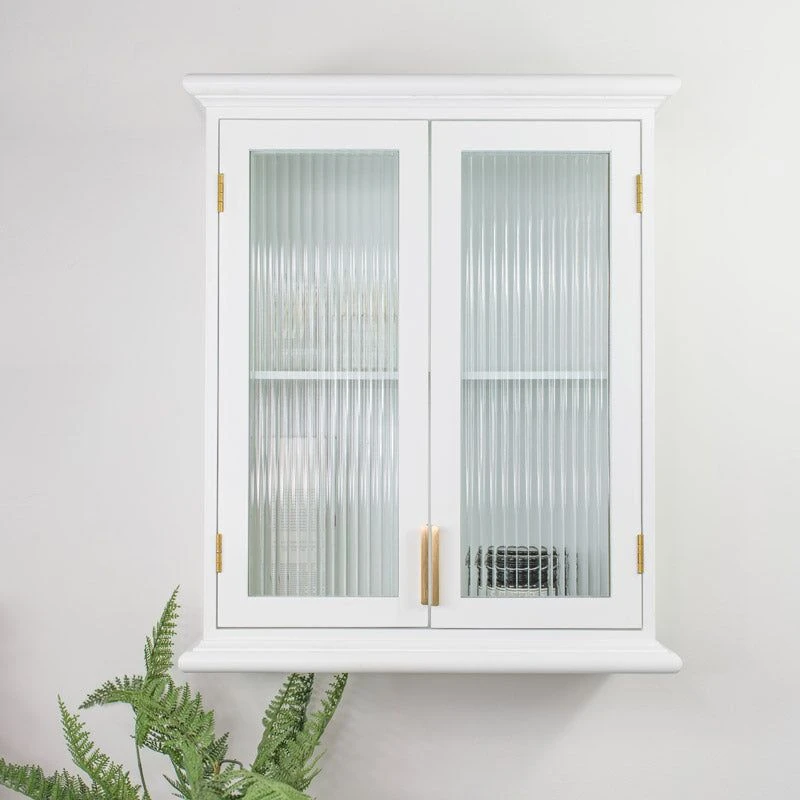 Image of Melody Maison White Reeded Glass Wall Cabinet White