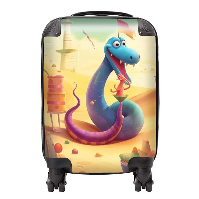 Image of Warren Reed - Designer Snake On A Beach Holiday Suitcase in Yellow Size: Large Yellow Unisex Large