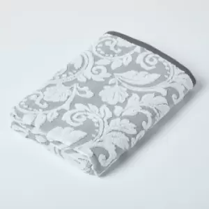 Image of HOMESCAPES Damask Turkish Cotton 600 GSM Bath Towel, Silver - Silver