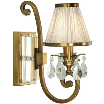 Image of Interiors 1900 Lighting - Interiors Oksana Antique Brass - 1 Light Indoor Candle Wall Light Antique Brass with Beige Shade, E14