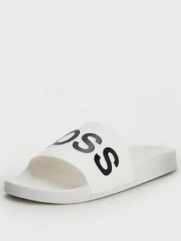 Image of Hugo Boss Bay Slides White/Black Size 9 Men