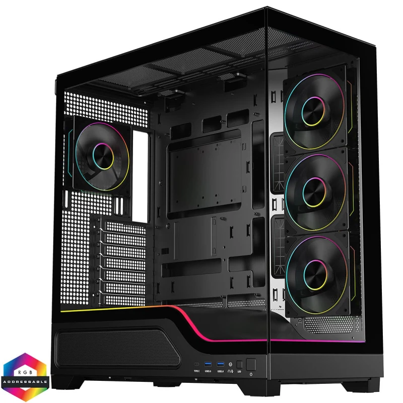 Image of PowerCool Pulsar Black ATX Gaming Case with Tempered Glass, 4× PWM ARGB Fans, 9-Port PWM Hub & RF Remote - Black - CSPCPULSARBLK