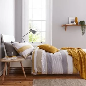 image of Catherine Lansfield Ochre Newquay Stripe Bedding Set- Double