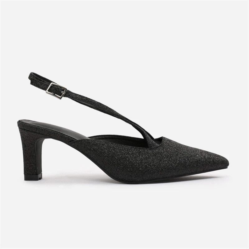 Image of Wheres That From Serna Pointed Toe Low Block Heel With Cross Over A Black Fineglitt female 4