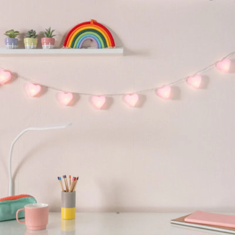 Image of ValueLights Set of 10 Kids Battery Powered Fairy String Lights with Hearts Light Pink