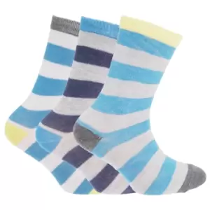 image of Childrens/Boys Striped Design Socks (Pack Of 3) (UK Shoe 9-12 , Euro 26-31 (Age: 5-7 years)) (Grey/Yellow/Blue)