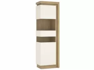 Image of Furniture To Go Lyon White High Gloss and Riviera Oak Tall Display Cabinet LHD Flat Packed