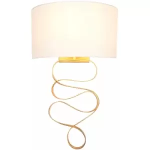 image of Loops - Gold Leaf Ribbon Wall Light & Ivory Half Shade - Dimmable - Hammered Metalwork