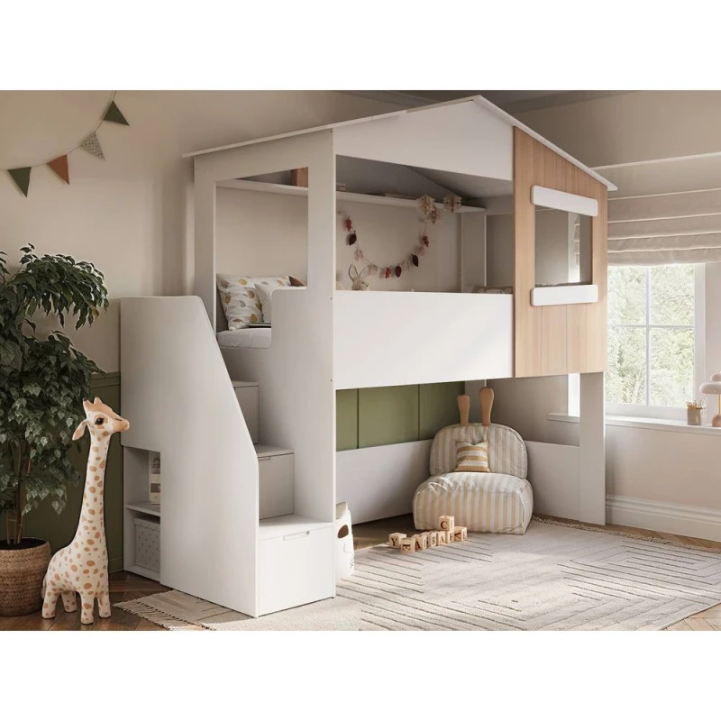 Image of Flair Dreamland House Staircase Midsleeper in White Size: Single White Unisex Single