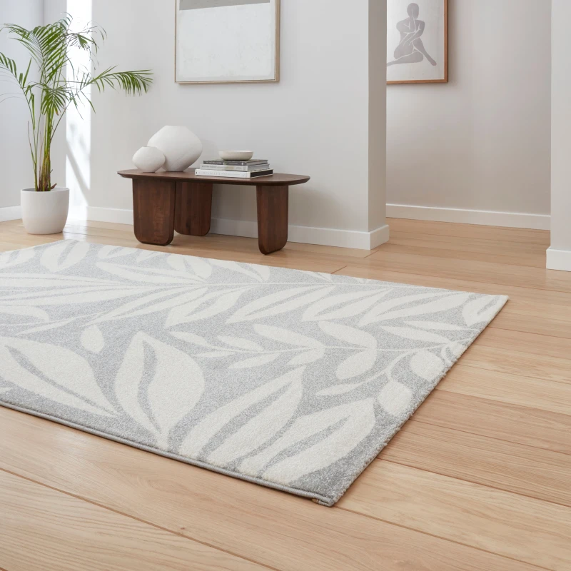 Image of Catherine Lansfield Sorral Leaves Botanical Rug Grey
