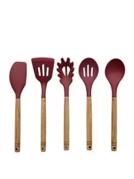 image of Tower Barbary & Oak Foundry 5 Piece Utensil Set In Bordeaux Red