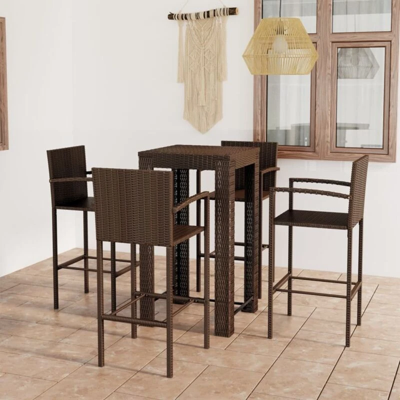 Image of VIDAXL 5 Piece Outdoor Bar Set with Armrest Poly Rattan Brown Vidaxl 8720286247426