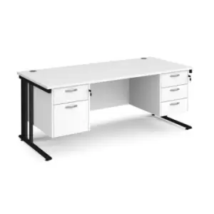 image of Office Desk Rectangular Desk 1800mm With Double Pedestal White Top With Black Frame 800mm Depth Maestro 25 MCM18P23KWH