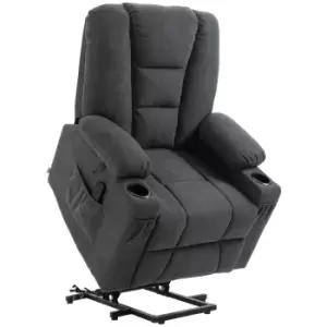 Image of HOMCOM Oversized Riser and Recliner Chairs for the Elderly, Fabric Upholstered Lift for Living Room with Remote Control Side Pockets Cup Holder Grey