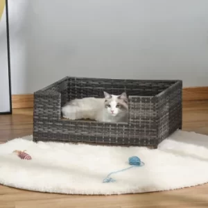 Image of PawHut Rattan Dog Cat Bed Four Feet Pet House Hand-knitted Metal Small Animal Sofa Rattan with Soft Machine Washable Cushion White-gray