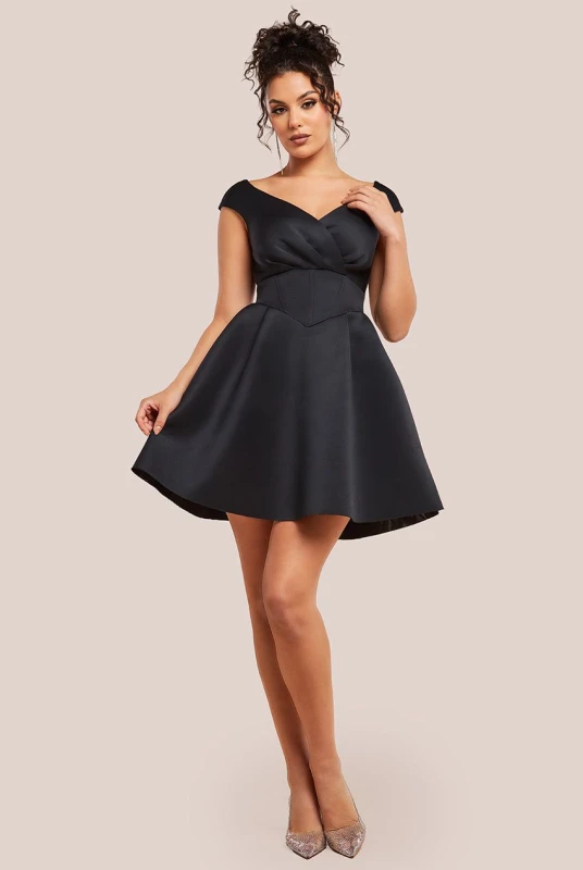 Image of Goddiva Womens Corset Fit & Flare Mini Dress in Black Size: 6 Black Female 6