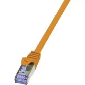 image of LogiLink CQ3028S RJ45 Network cable, patch cable CAT 6A S/FTP 0.50 m Orange Flame-retardant, incl. detent