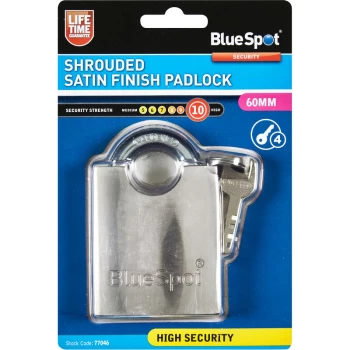 image of 77046 60mm Shrouded Satin Finish Padlock - Bluespot