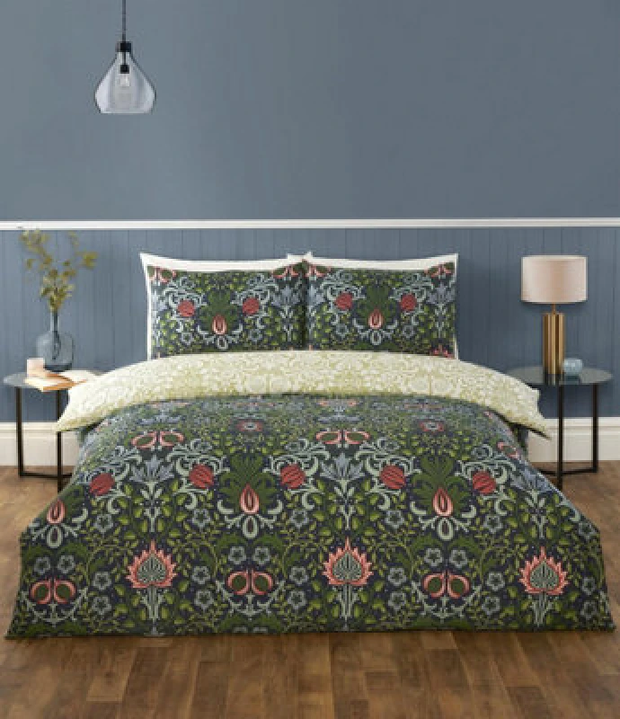 Image of Rapport Heritage Flora Navy Duvet Cover Set Double Bedding Set