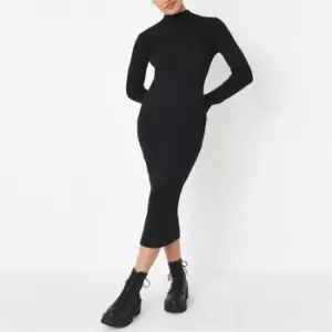 Missguided Petite Rib High Neck Knit Midaxi Dress - Black