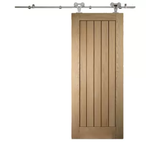 image of JELD-WEN Cottage Unfinished White Oak Internal Sliding Barn Door - Elegant Track