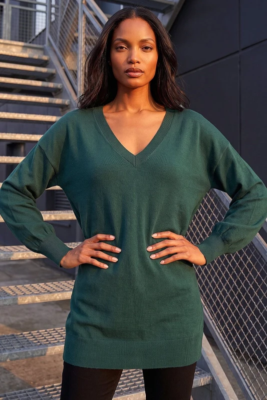 Image of Roman Plain V-Neck Stretch Jumper Dark Green