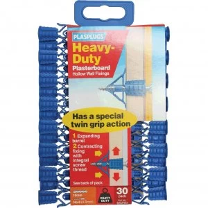 image of Plasplugs Heavy Duty Plasterboard Hollow Wall Fixings Pack of 30