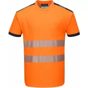 Image of Portwest T181 - Orange/Navy Sz S PW3 Hi-Vis Short Sleeved T-Shirt Viz Visibilty - Orange/Navy