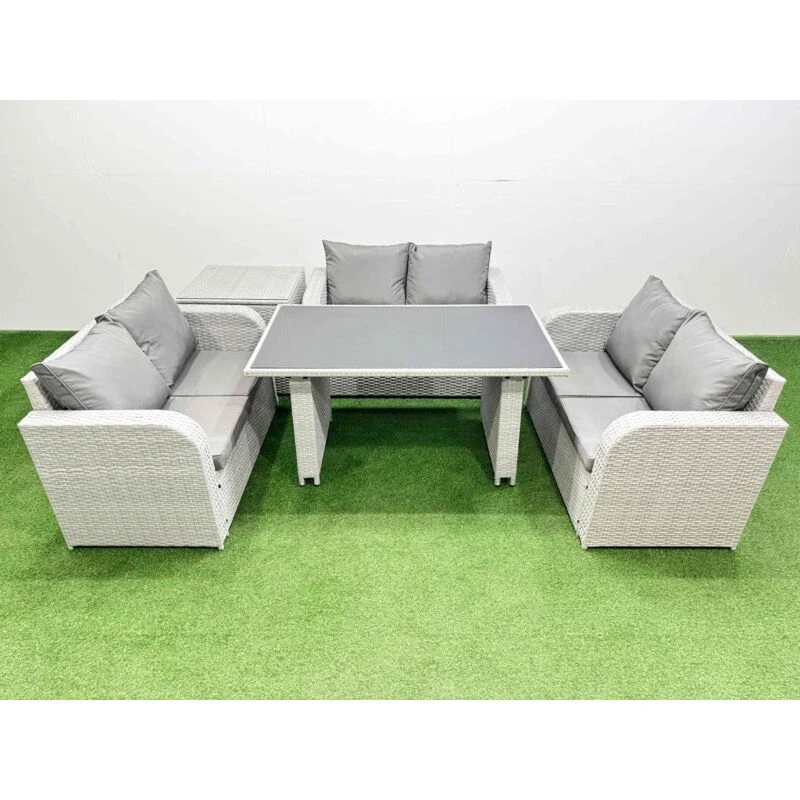 Image of Fimous 6 Seater Patio Garden Furniture Sets with Side Table Light Grey Light Grey Unisex