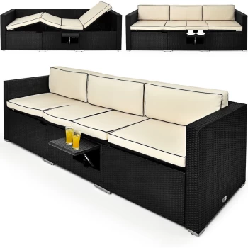 Image of Casaria - Deuba Poly Rattan Garden Furniture Sofa Bench Outdoor Patio Sun Day Bed Lounger Terrace Balcony Black Recliner (Black Lines)