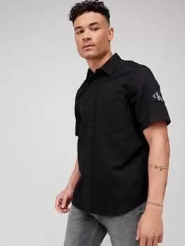 Image of Calvin Klein Jeans Linen Short Sleeve Shirt, Black, Size S, Men