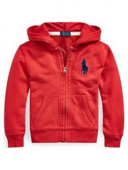 Image of Ralph Lauren Boys Big Pony Zip Through Hoodie - Red