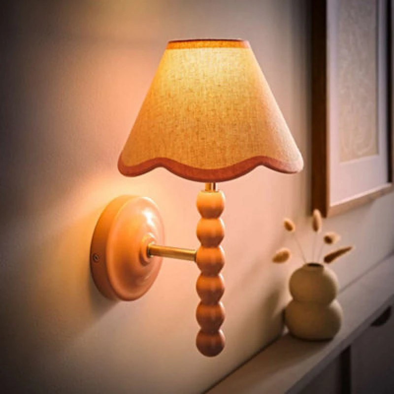 Image of Valuelights Bobbin Pink Wall Light With Trim Scallop Shade And Bulb