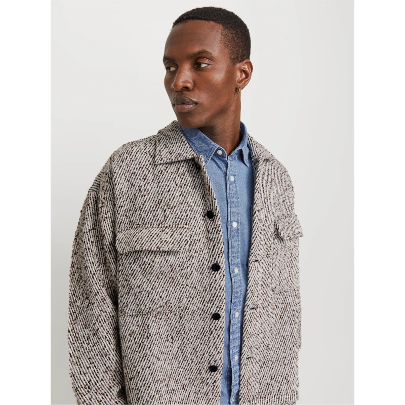 Image of Jack and Jones Mens Winter Button-Front Overshirt Chocolate Torte male S