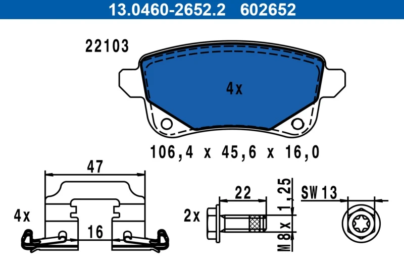 Image of Brake pad set ATE 13.0460-2652.2